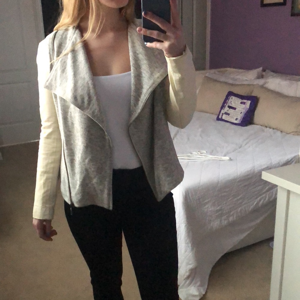 Truth and pride grey jacket with white leather sleeves